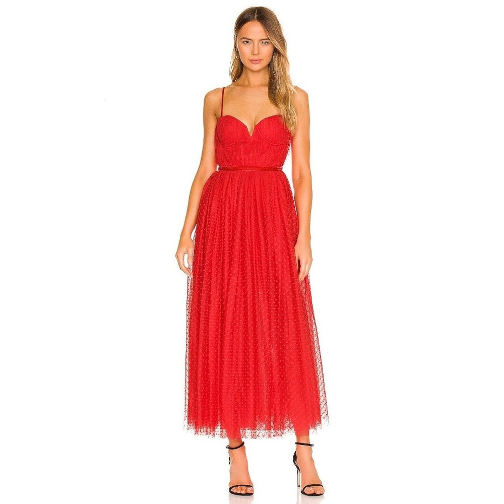 SAU LEE Selena Tulle Dress Red Corset Swiss Dot